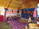 Inside totora reed house